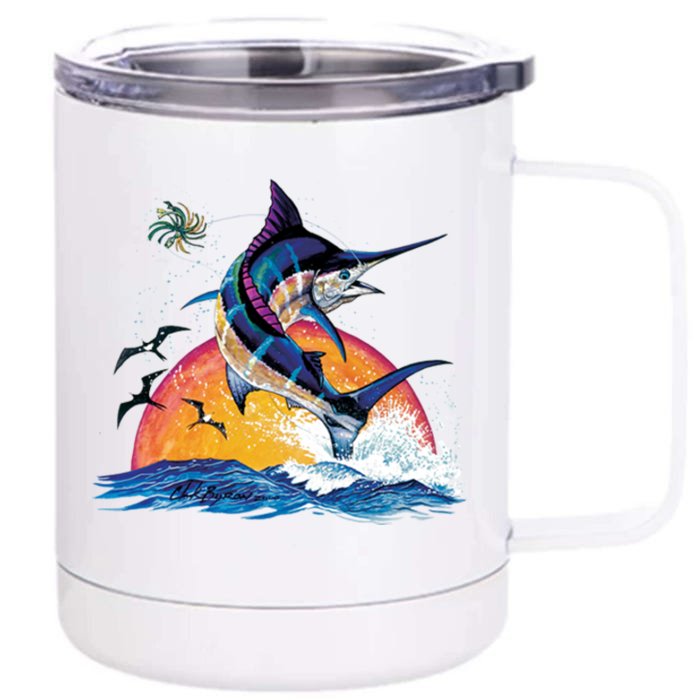 Blue Marlin Fish Sunset Front & Back 12oz Stainless Steel Tumbler Cup