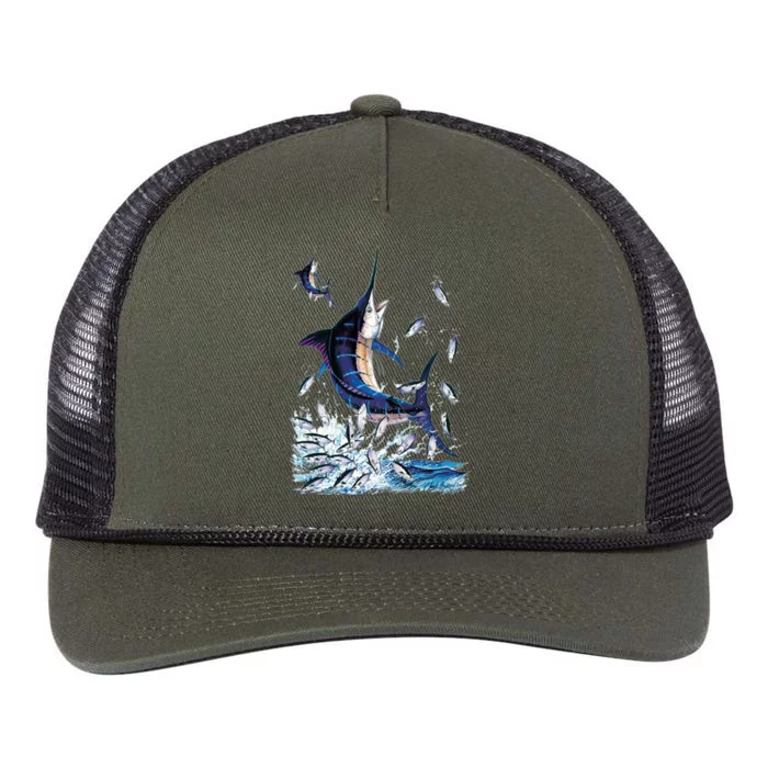 Blue Marlin Fishing Retro Rope Trucker Hat Cap