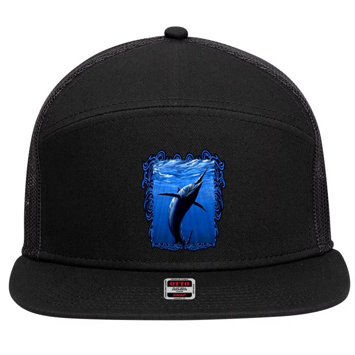 Blue Marlin Underwater 7 Panel Mesh Trucker Snapback Hat