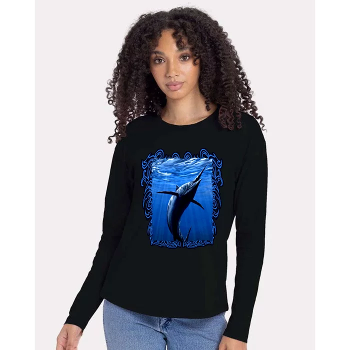 Blue Marlin Underwater Womens Cotton Relaxed Long Sleeve T-Shirt