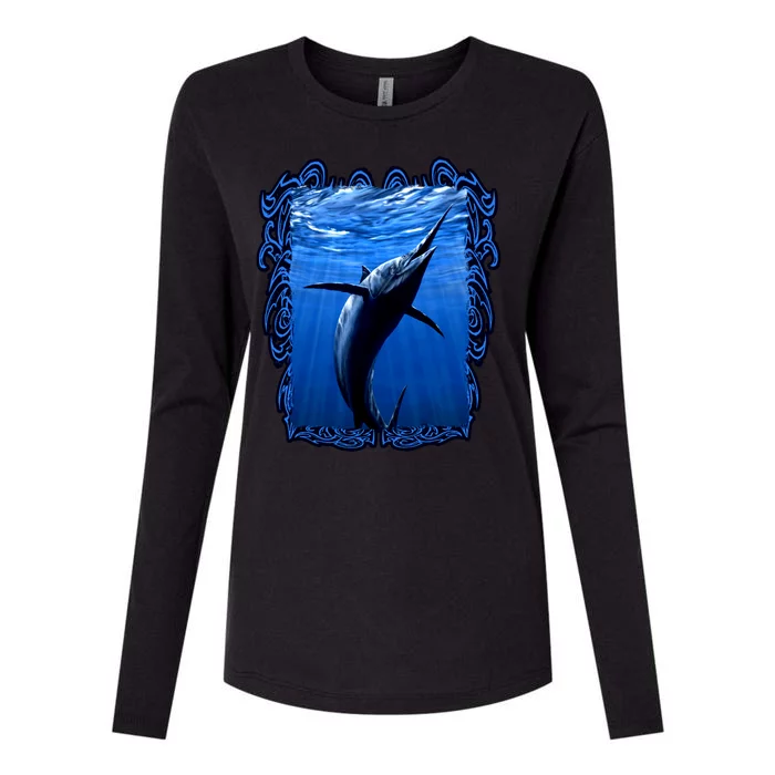 Blue Marlin Underwater Womens Cotton Relaxed Long Sleeve T-Shirt