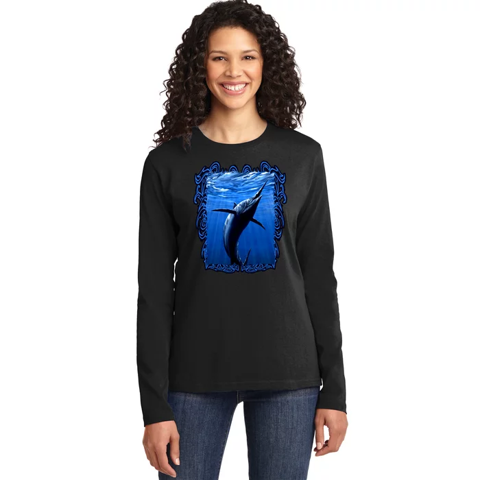 Blue Marlin Underwater Ladies Long Sleeve Shirt