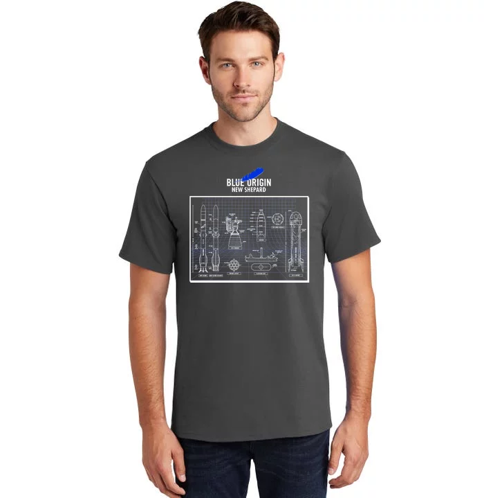 Blue Origin New Shepard Spaceship Blueprints Tall T-Shirt