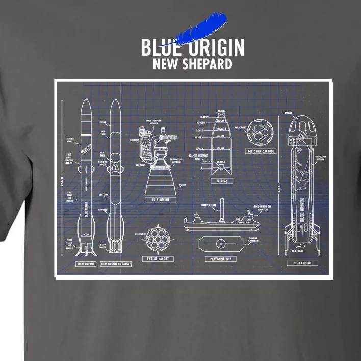 Blue Origin New Shepard Spaceship Blueprints Tall T-Shirt