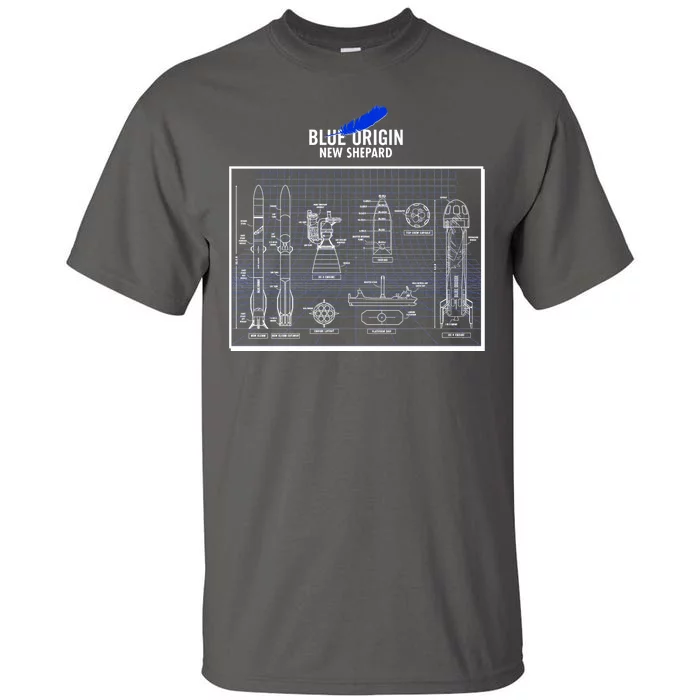 Blue Origin New Shepard Spaceship Blueprints Tall T-Shirt