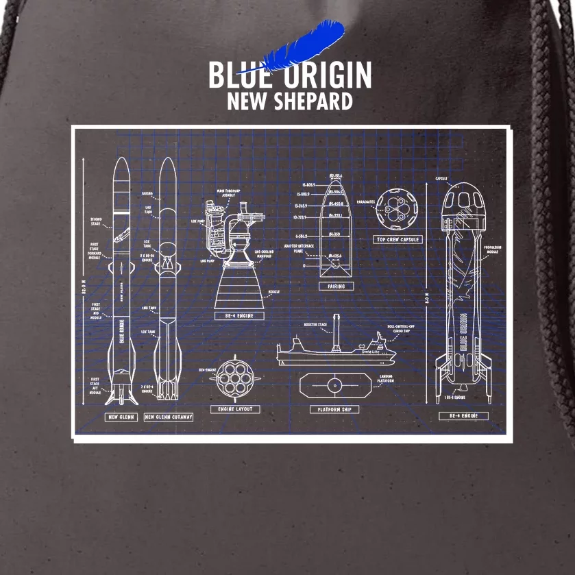 Blue Origin New Shepard Spaceship Blueprints Drawstring Bag