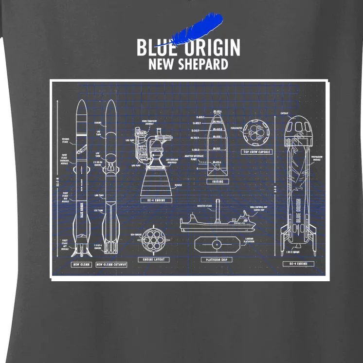 Blue Origin New Shepard Spaceship Blueprints Women's V-Neck T-Shirt