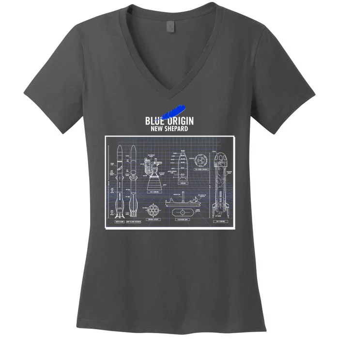 Blue Origin New Shepard Spaceship Blueprints Women's V-Neck T-Shirt