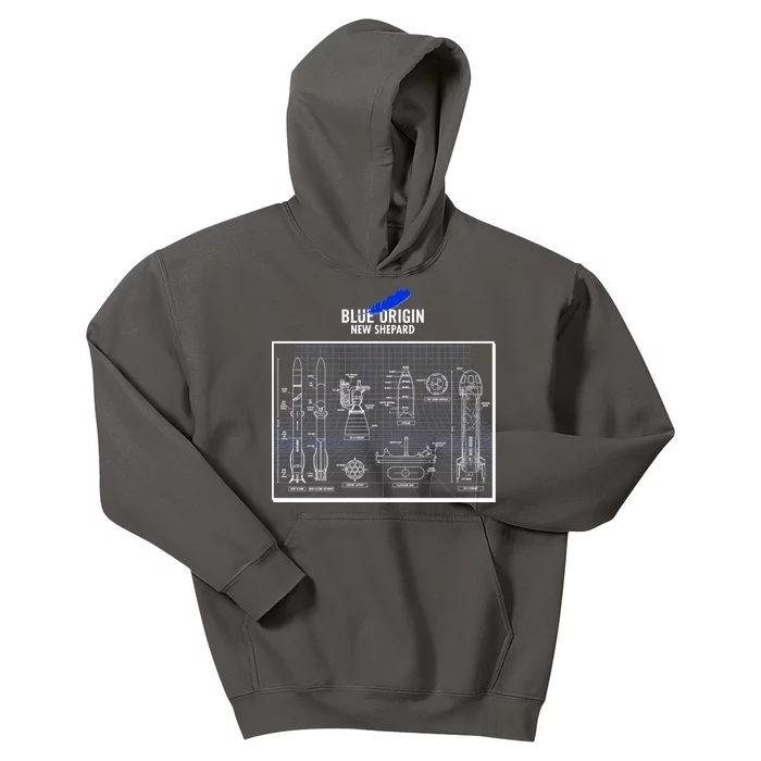 Blue Origin New Shepard Spaceship Blueprints Kids Hoodie