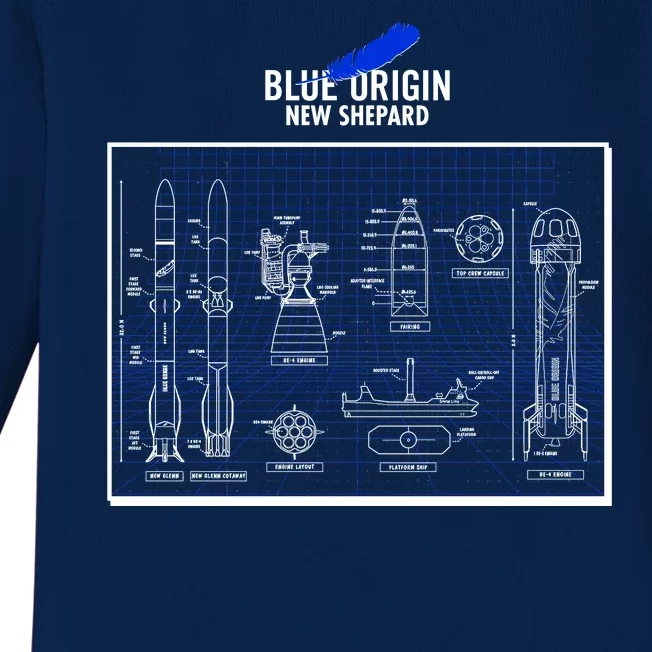 Blue Origin New Shepard Spaceship Blueprints Baby Long Sleeve Bodysuit