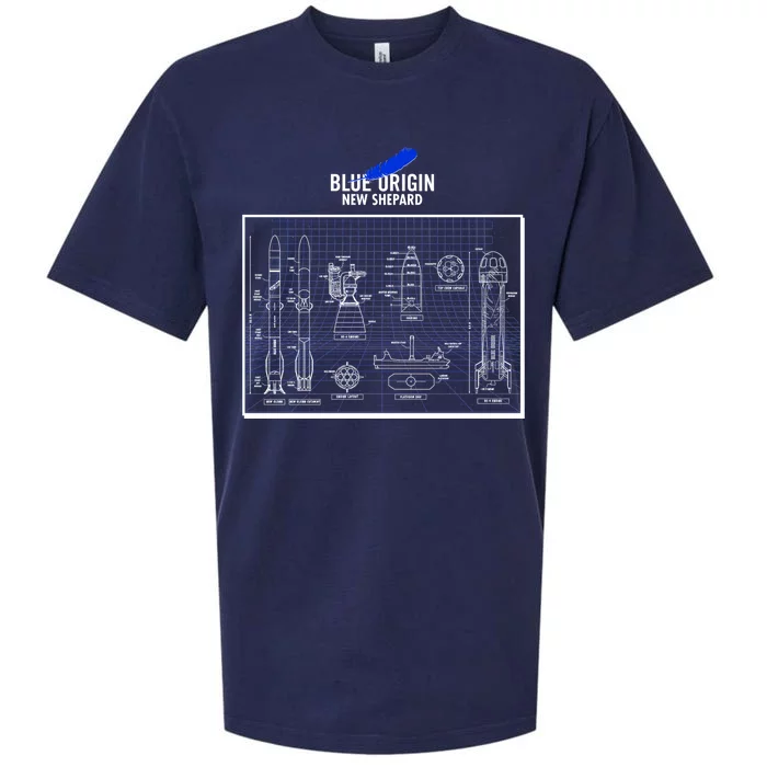 Blue Origin New Shepard Spaceship Blueprints Sueded Cloud Jersey T-Shirt