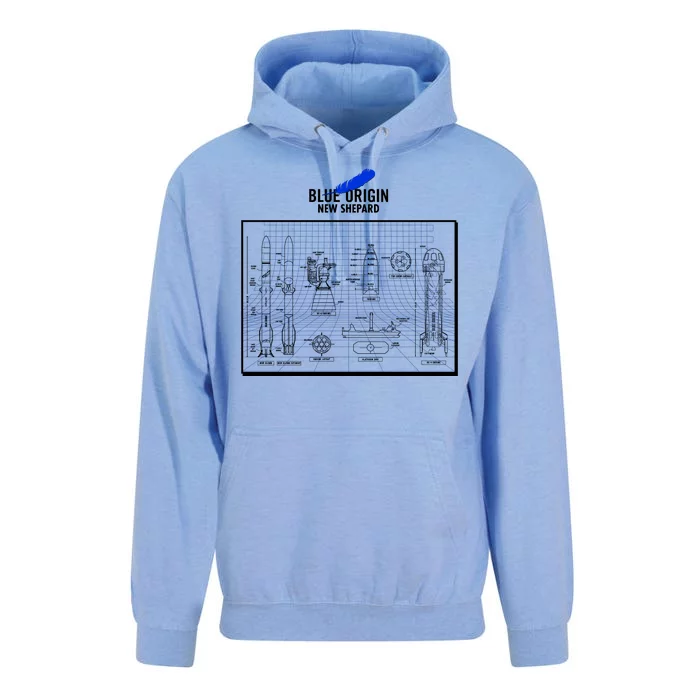 Blue Origin New Shepard Spaceship Blueprints Unisex Surf Hoodie