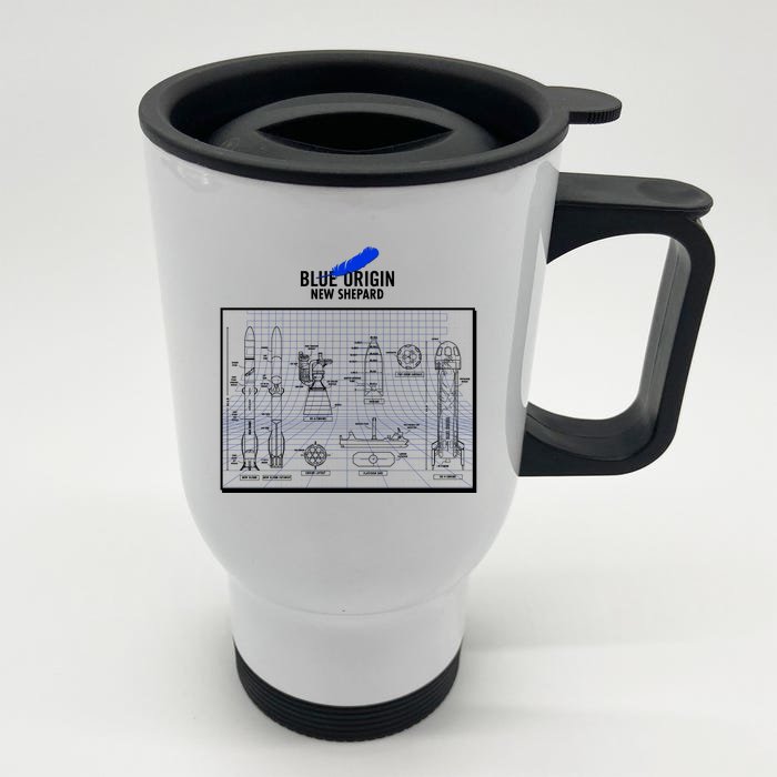 Blue Origin New Shepard Spaceship Blueprints Front & Back Stainless Steel Travel Mug