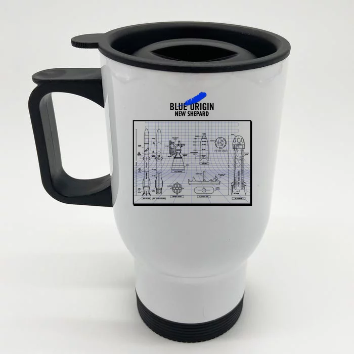 Blue Origin New Shepard Spaceship Blueprints Front & Back Stainless Steel Travel Mug