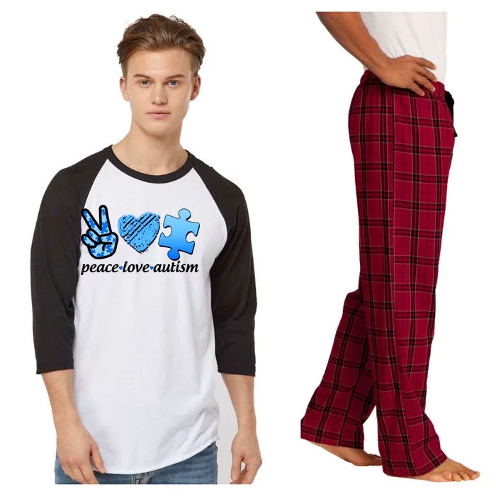 Blue Peace Love Autism Raglan Sleeve Pajama Set