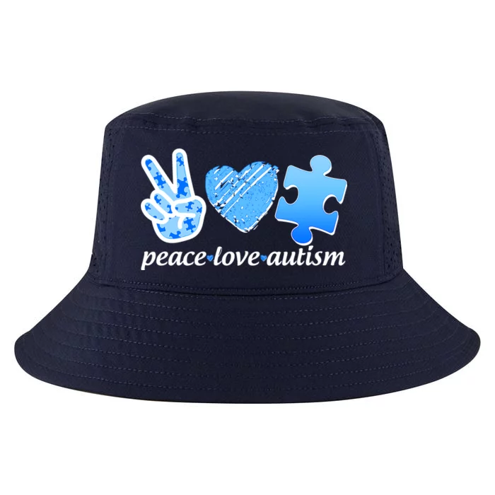 Blue Peace Love Autism Cool Comfort Performance Bucket Hat