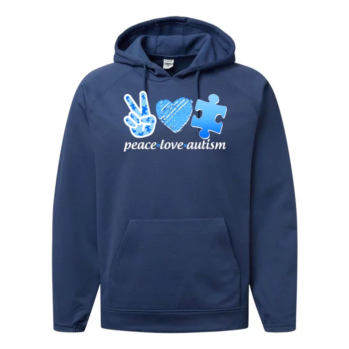 Blue Peace Love Autism Performance Fleece Hoodie