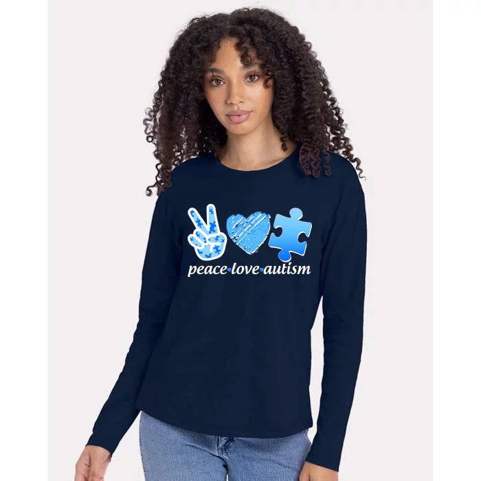 Blue Peace Love Autism Womens Cotton Relaxed Long Sleeve T-Shirt