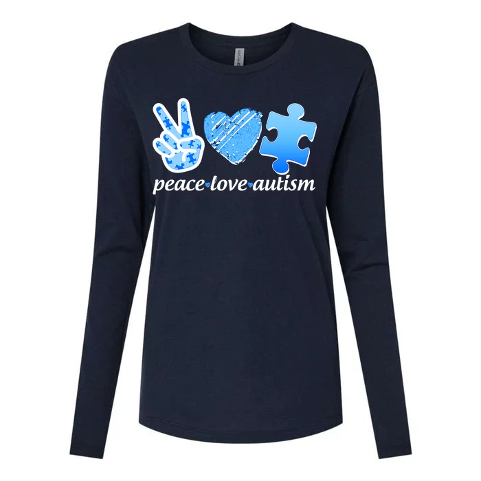 Blue Peace Love Autism Womens Cotton Relaxed Long Sleeve T-Shirt