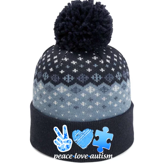 Blue Peace Love Autism The Baniff Cuffed Pom Beanie