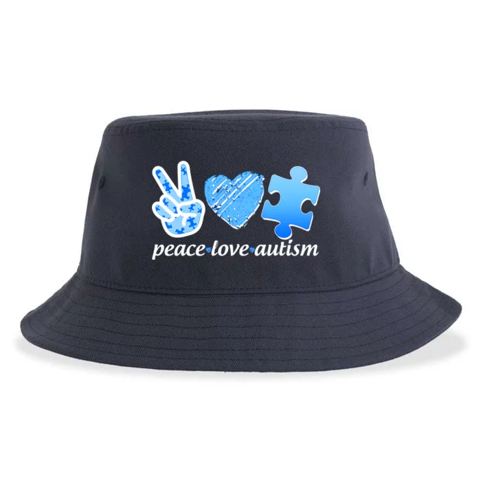 Blue Peace Love Autism Sustainable Bucket Hat