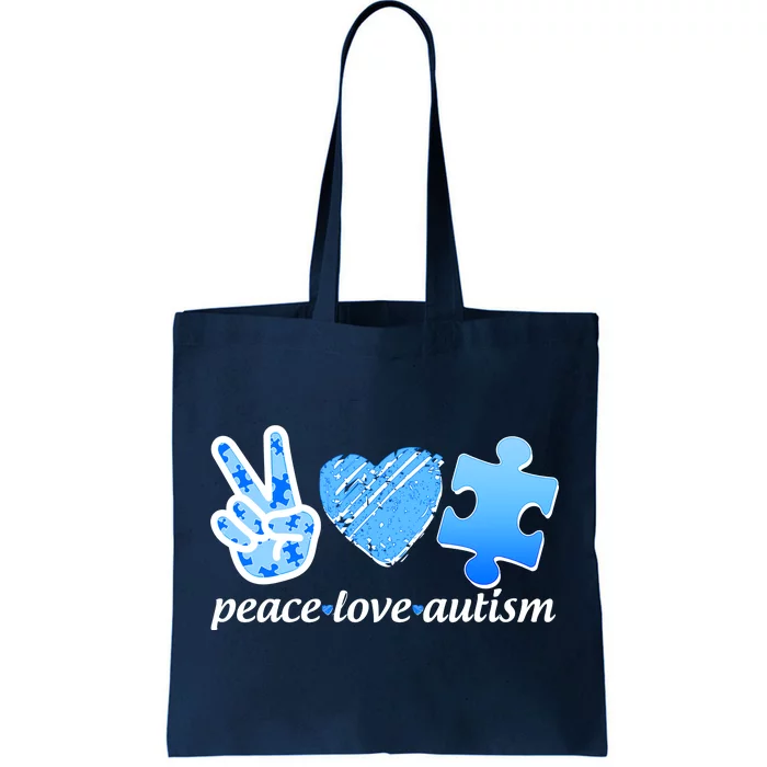 Blue Peace Love Autism Tote Bag