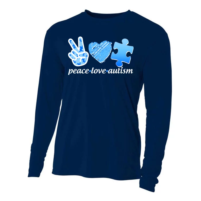 Blue Peace Love Autism Cooling Performance Long Sleeve Crew