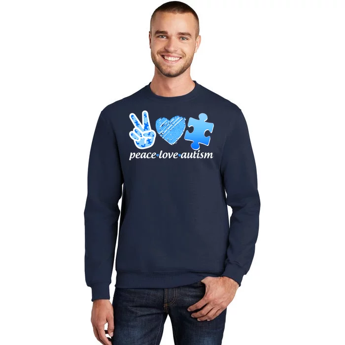 Blue Peace Love Autism Tall Sweatshirt