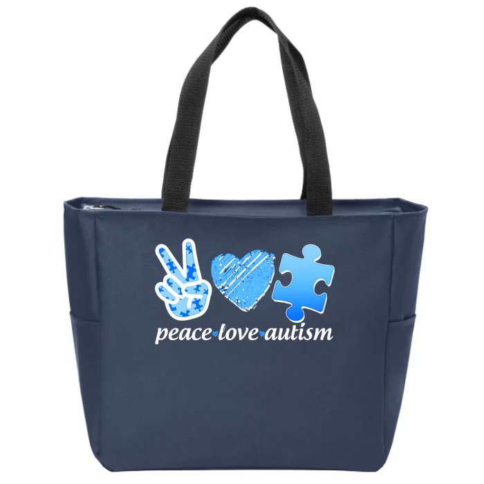 Blue Peace Love Autism Zip Tote Bag