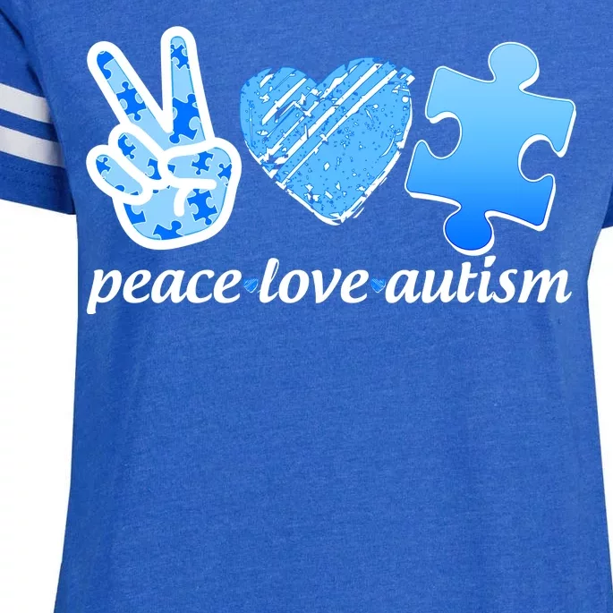 Blue Peace Love Autism Enza Ladies Jersey Football T-Shirt