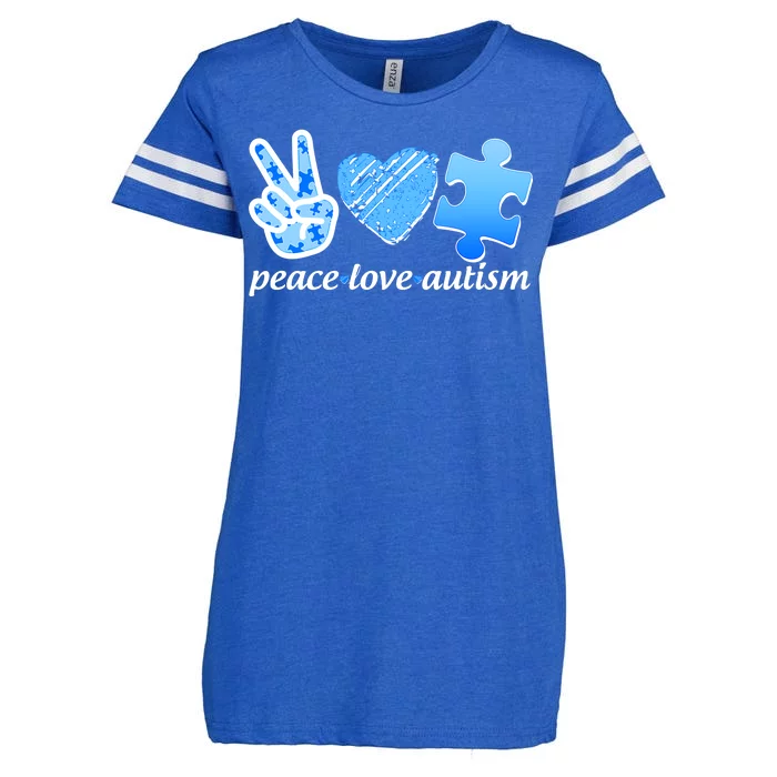 Blue Peace Love Autism Enza Ladies Jersey Football T-Shirt