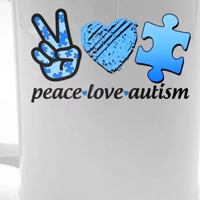 Blue Peace Love Autism Front & Back Beer Stein