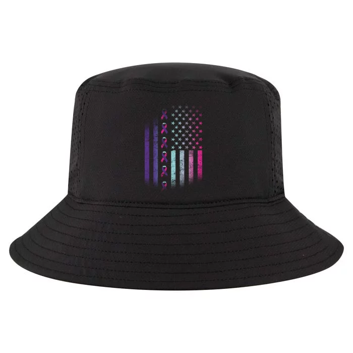 Blue Pink Teal Ribbon Flag Thyroid Cancer Awareness Cool Comfort Performance Bucket Hat