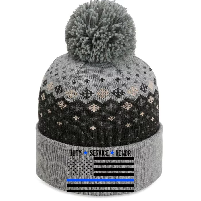 Blue Ribbon USA Flag Support Police The Baniff Cuffed Pom Beanie