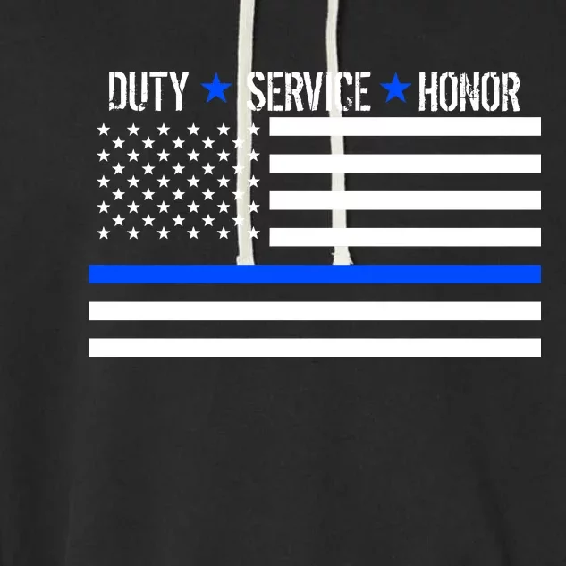 Blue Ribbon USA Flag Support Police Garment-Dyed Fleece Hoodie