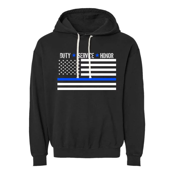 Blue Ribbon USA Flag Support Police Garment-Dyed Fleece Hoodie