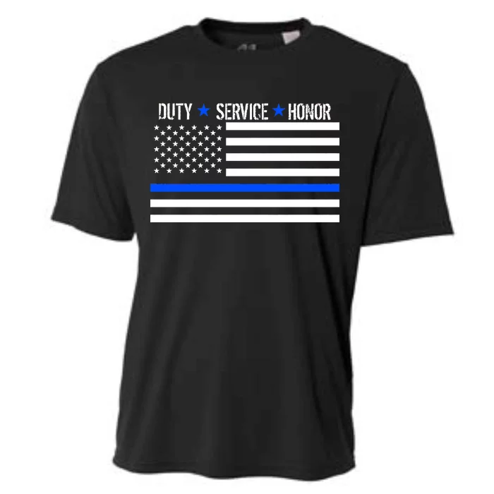 Blue Ribbon USA Flag Support Police Cooling Performance Crew T-Shirt