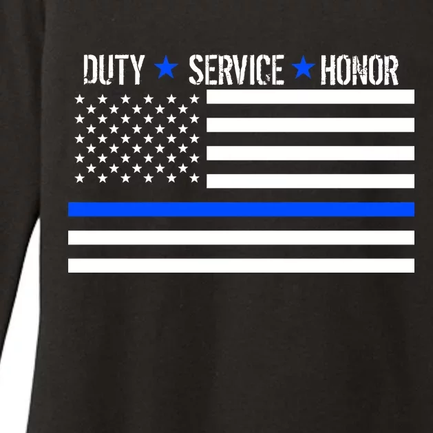 Blue Ribbon USA Flag Support Police Womens CVC Long Sleeve Shirt