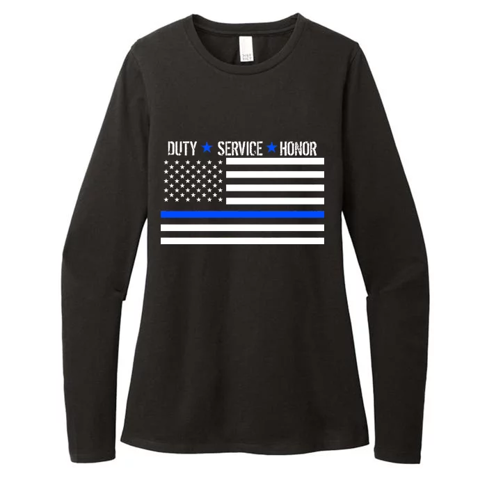 Blue Ribbon USA Flag Support Police Womens CVC Long Sleeve Shirt