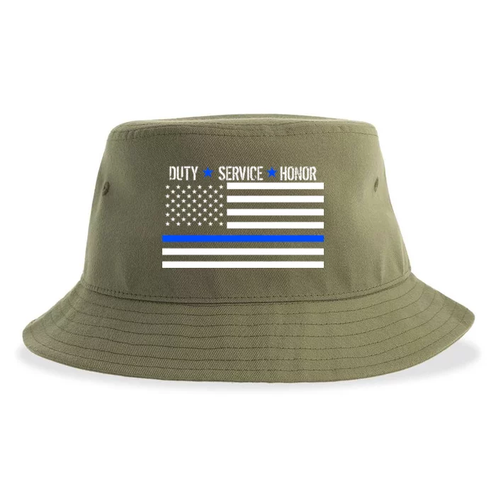 Blue Ribbon USA Flag Support Police Sustainable Bucket Hat