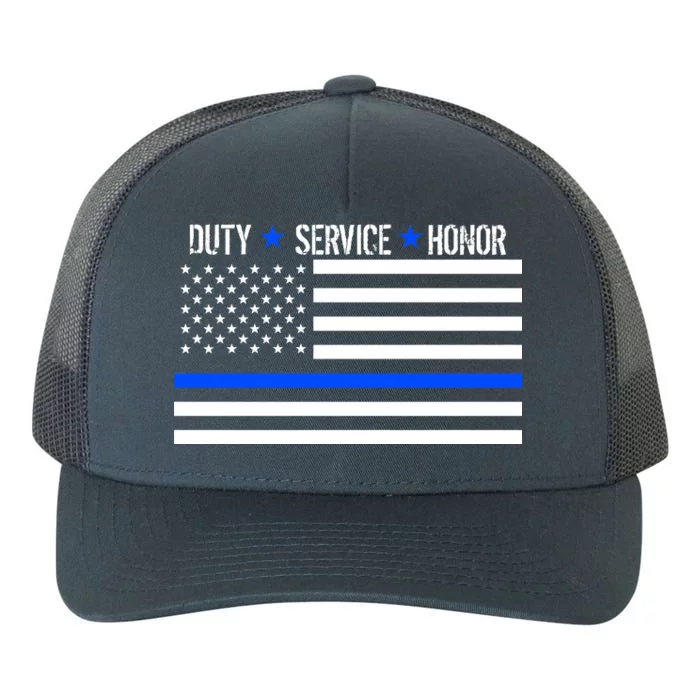 Blue Ribbon USA Flag Support Police Yupoong Adult 5-Panel Trucker Hat