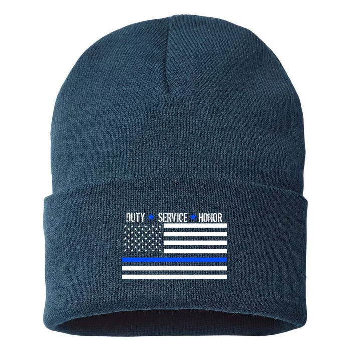 Blue Ribbon USA Flag Support Police Sustainable Knit Beanie