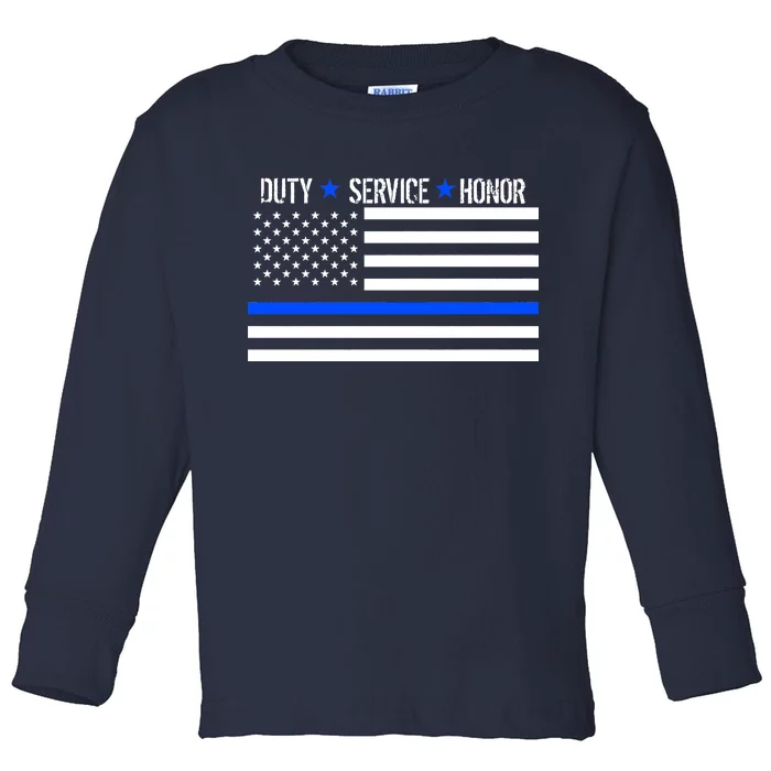 Blue Ribbon USA Flag Support Police Toddler Long Sleeve Shirt