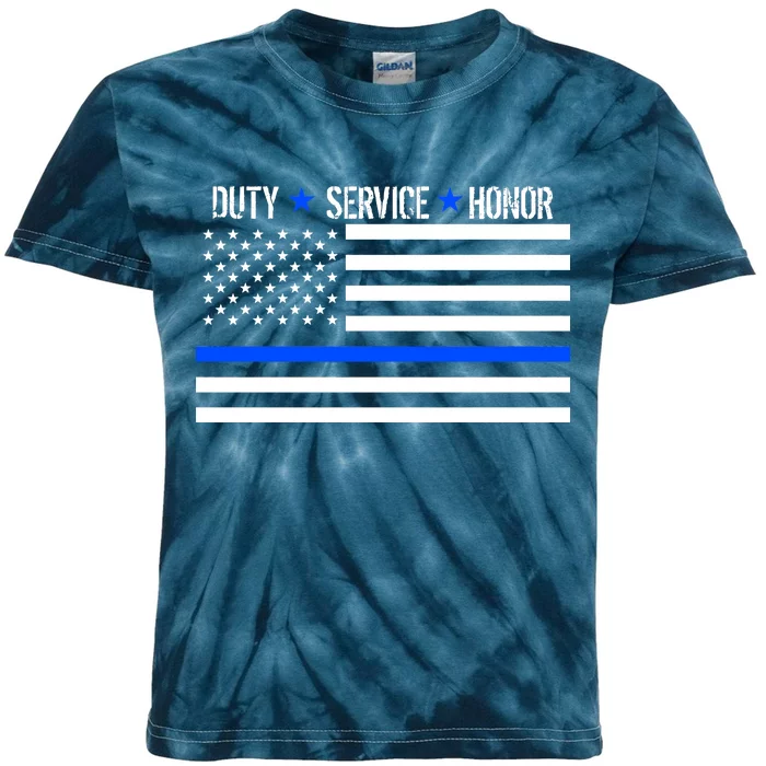 Blue Ribbon USA Flag Support Police Kids Tie-Dye T-Shirt