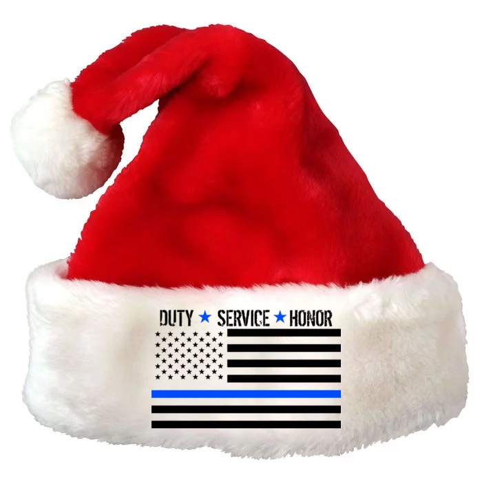 Blue Ribbon USA Flag Support Police Premium Christmas Santa Hat