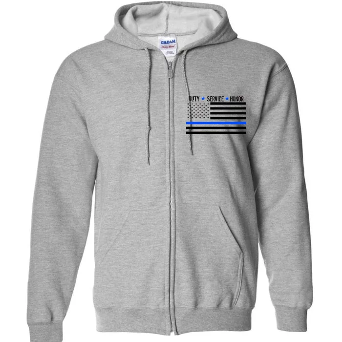 Blue Ribbon USA Flag Support Police Full Zip Hoodie