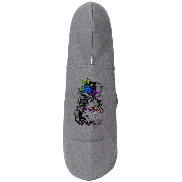 Blue Rose Smoking Lady Icon Doggie 3-End Fleece Hoodie