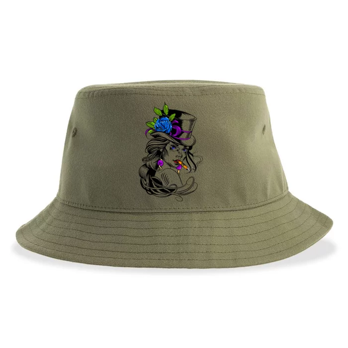 Blue Rose Smoking Lady Icon Sustainable Bucket Hat