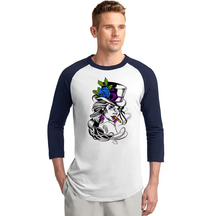 Blue Rose Smoking Lady Icon Baseball Sleeve Shirt