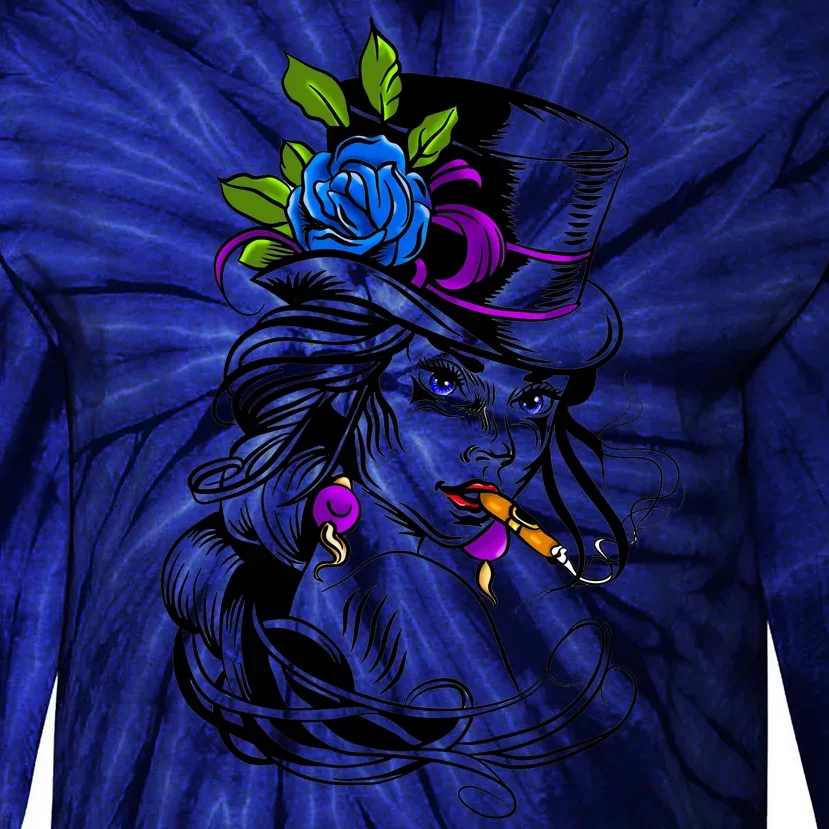 Blue Rose Smoking Lady Icon Tie-Dye Long Sleeve Shirt